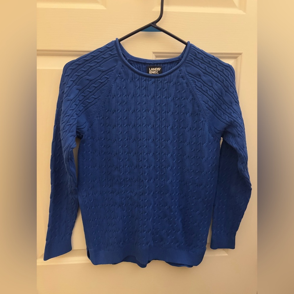 Lands' End Royal Blue Cable Knit Top Small Petite